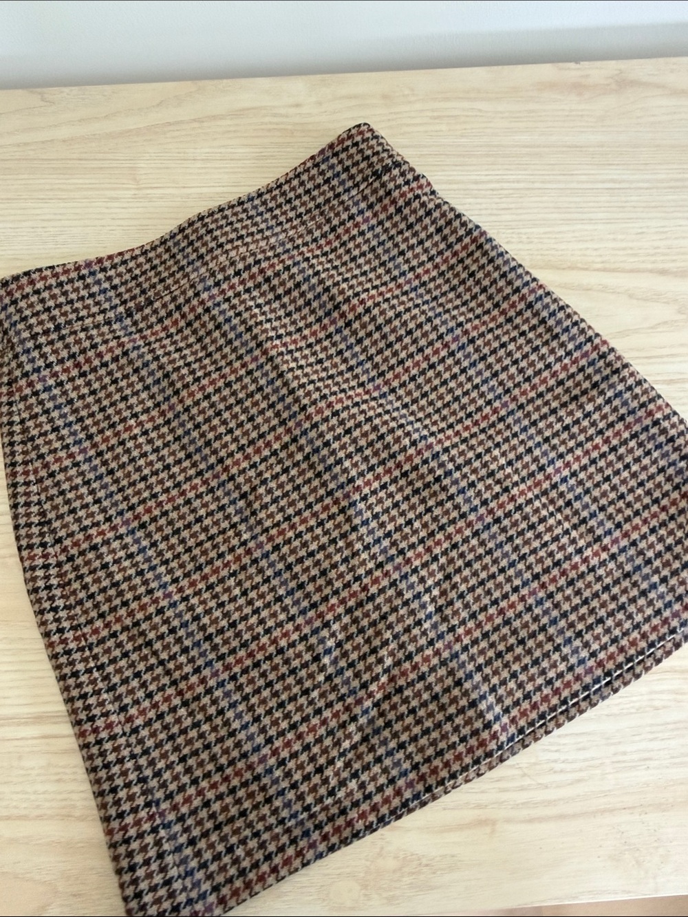 J. Crew Brown Glen Plaid Mini Skirt with Subtle Red & Blue Accents